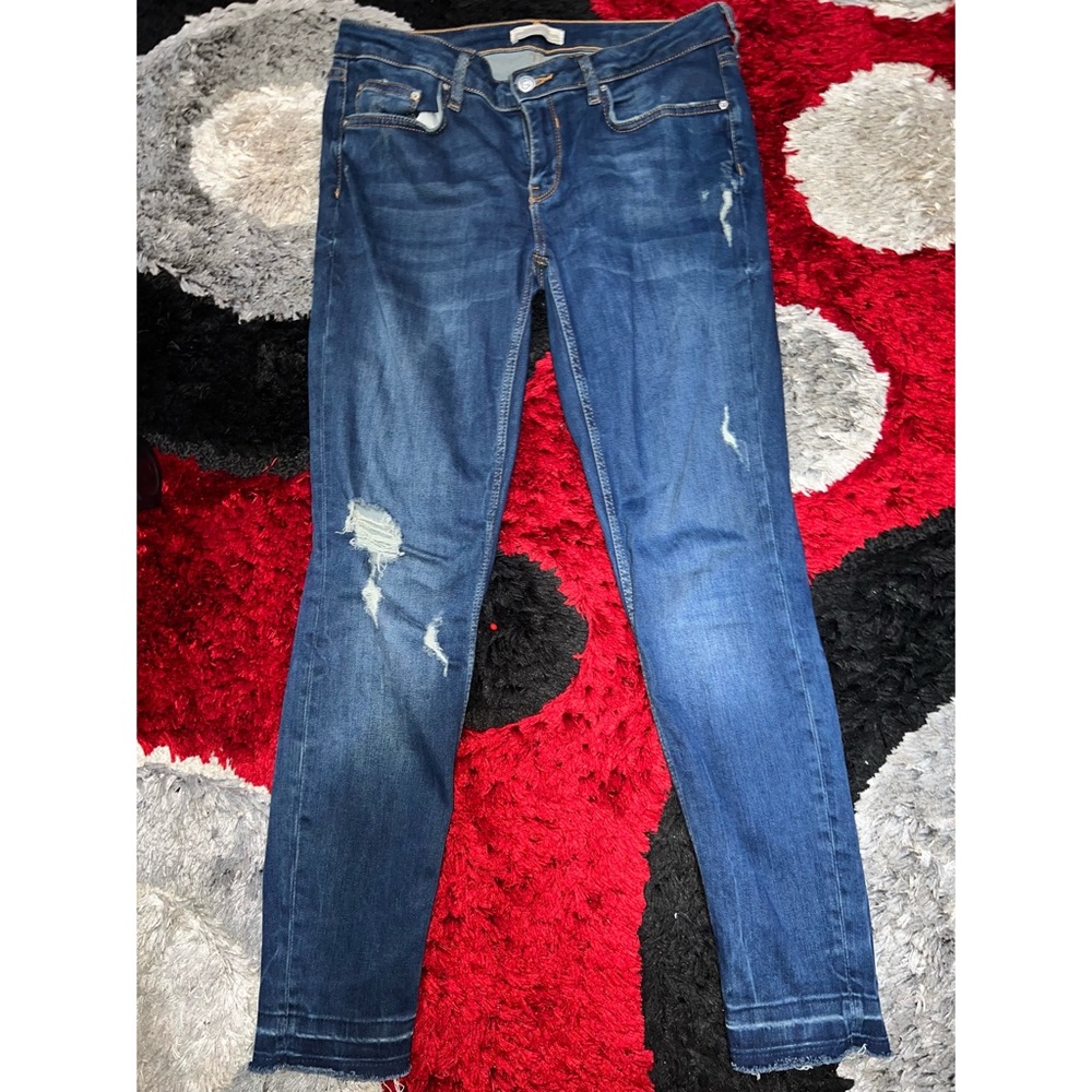 Zara distressed raw hem skinny jeans
